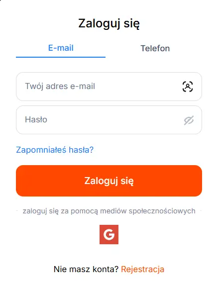 Formularz logowania do VulkanSpiele